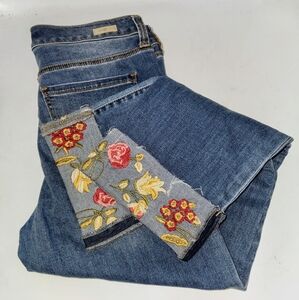 Liverpool Blue Ankle Jeans with Floral Embroidery